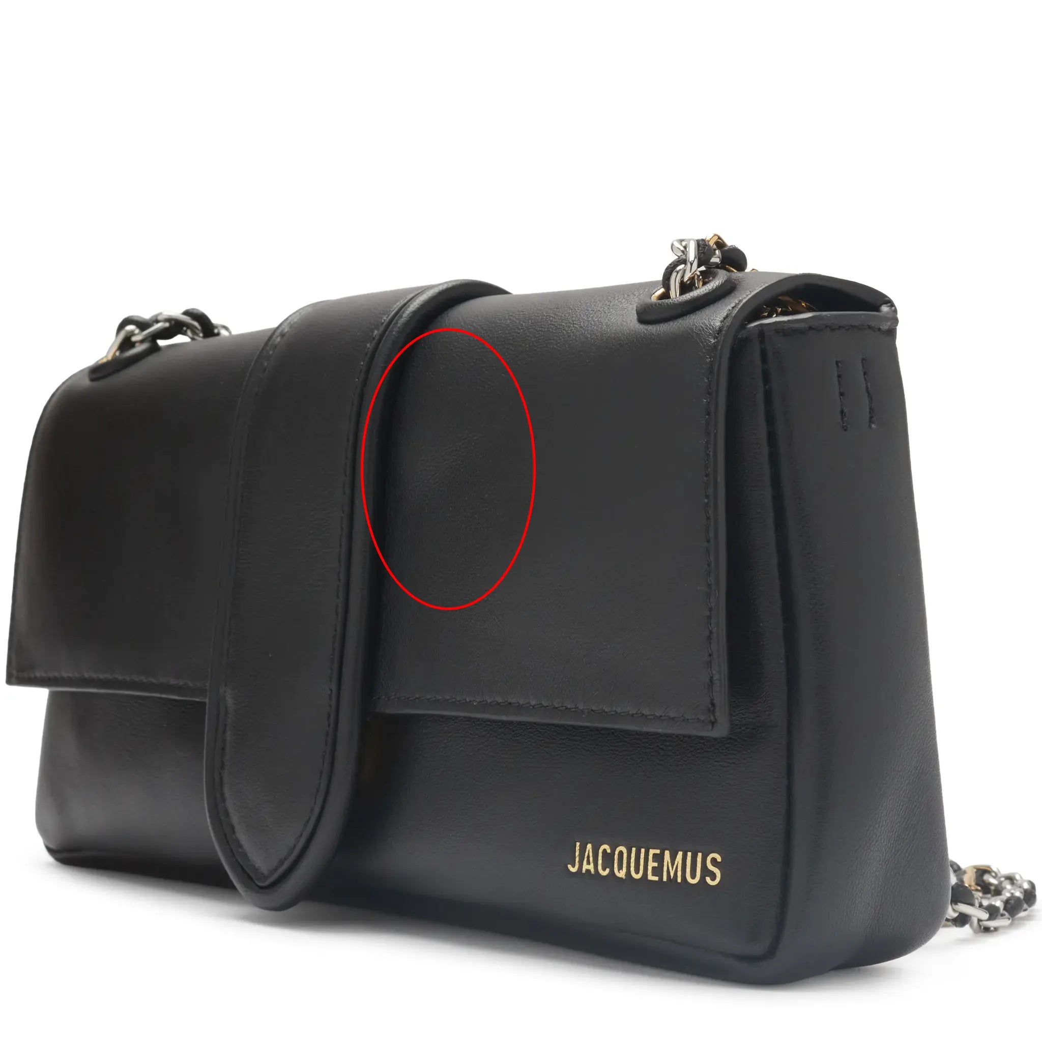 Front Side View of Preloved - Jacquemus The Bambino Chain Soft Flap Black Shoulder Bag 231BA052-3073-990